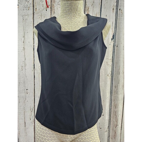LM Women's 10 Original Dana Buchman Black Drape Neck Career Work Blouse Top EUC - Picture 1 of 6